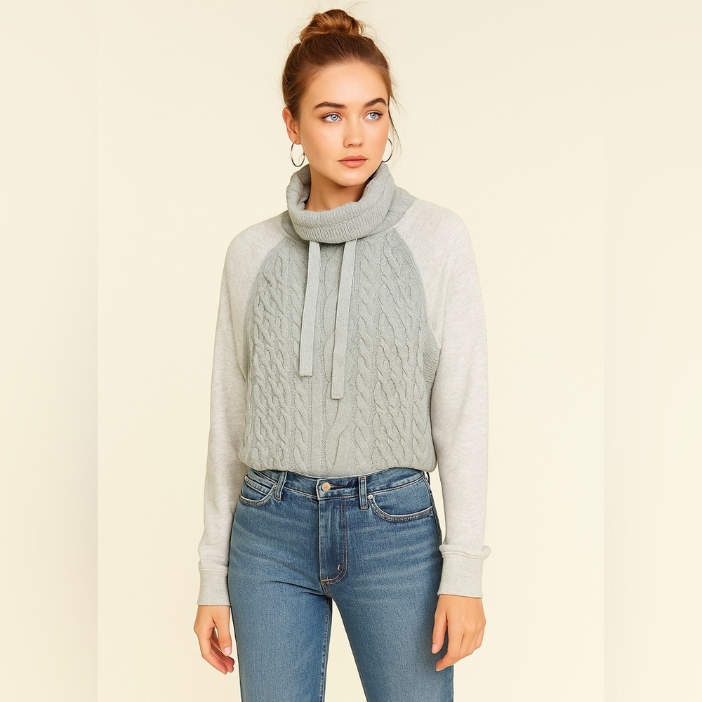 Lou & Grey Cableknit Grey Mockneck Turtleneck Sweater Size M
